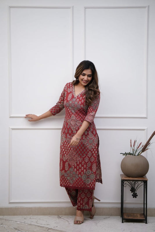 Easy Breezy Summer Cotton Maroon Cord Set
