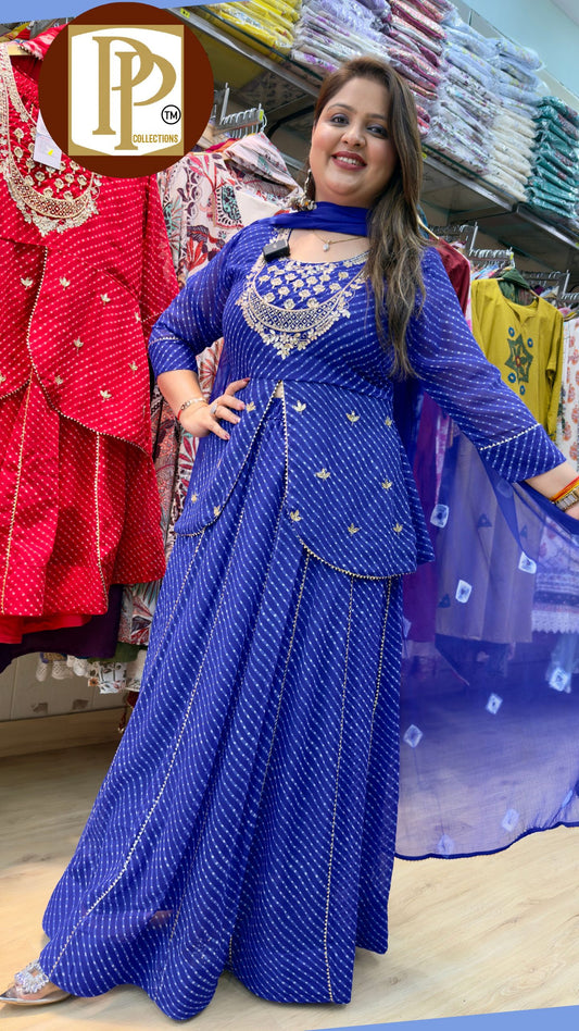 Beautiful Jorjet 3 Piece Set Crop top With pant With Shrug Hand Work And Mirror Work With Dupatta Set