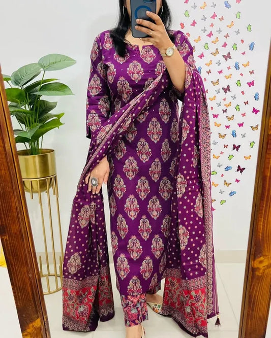 Deep Purple Designer Azrak Cotton Suit