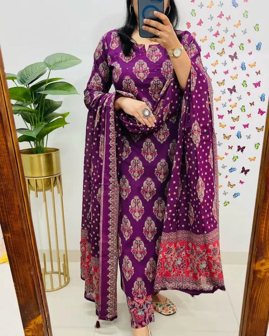 Deep Purple Designer Azrak Cotton Suit