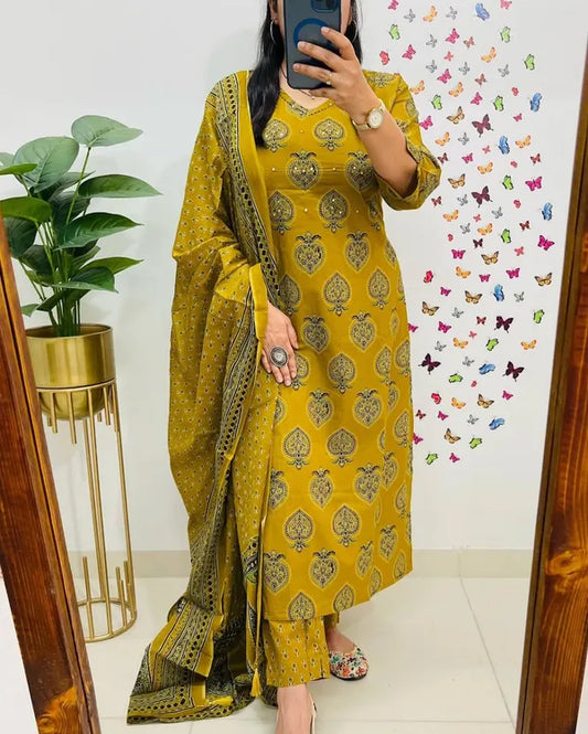Yellow Designer Azrak Cotton Suit